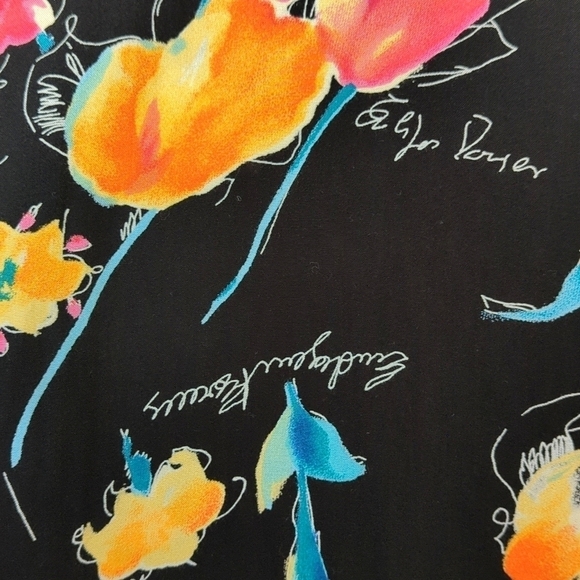 First Option 90's Vintage Colorful Floral Short Sleeve Button Down Top Black M - Picture 7 of 11